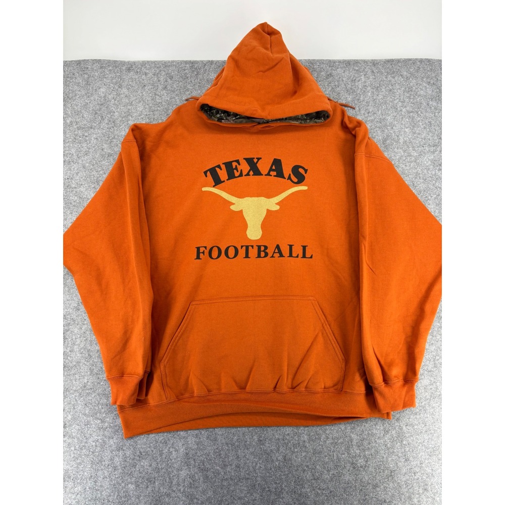 Mossy Oak Texas Football Hoodie Mens 2XL Burnt Orange Camo Lined Longhorns Sweat